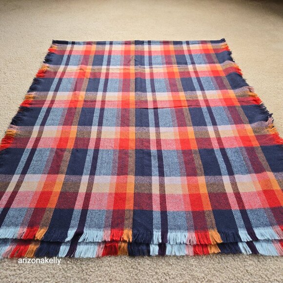 NWT L.L. Bean Blanket Scarf Colorful Plaid "Deep Admiral Blue" - Picture 6 of 7